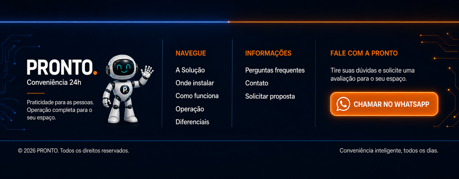 PRONTO — Conveniência 24h. Praticidade para as pessoas. Operação completa para o seu espaço.
